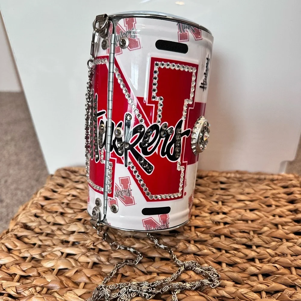 Vintage Embellished Red & White Huskers Chain Crossbody Clutch - Picture 3 of 4